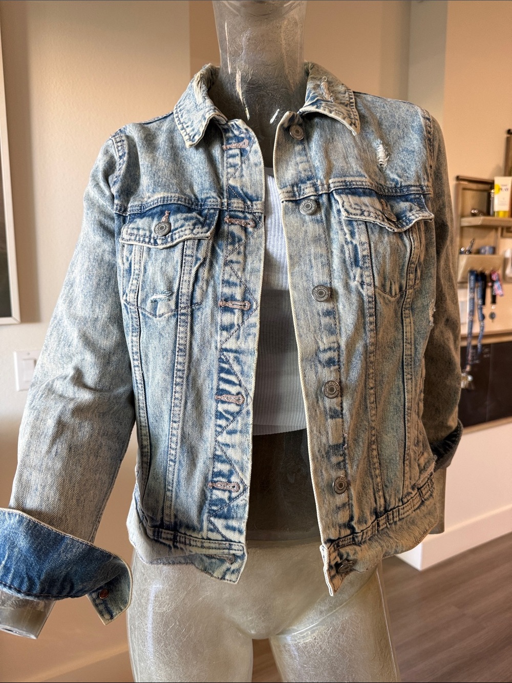 Old Navy Light Blue Distressed Denim Jacket